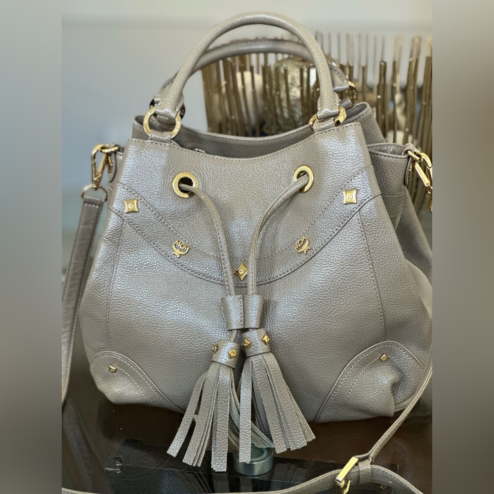 Chic MCM Taupe Leather 2Way with Gold Accents - Like New!